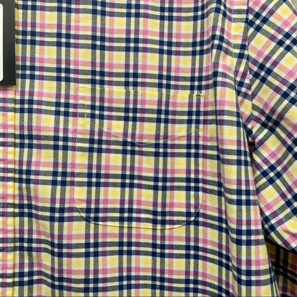 Mens Daniel Cremieux Shirt Plaid Short Sleeve Yellow Navy Pink Button Down XLT - Picture 3 of 9